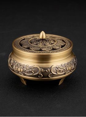 居家足炉香炉铜制工艺品摆件香薰复古精雕三古典中式禅意金属工艺