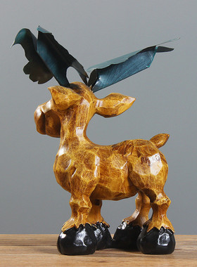 淘宝爆款笑脸鹿树脂摆件 创意摆件折纸长颈鹿 软装树脂工艺品