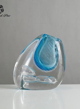 热销钻石星高级感玻璃花瓶摆件花瓶摆件天蓝色气泡插花器家居软装