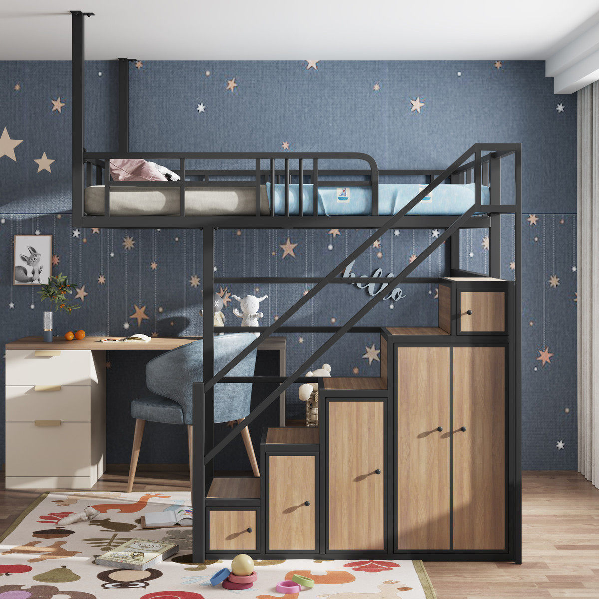 loft省空间铁艺吊床多功能高架床公寓床铁艺双人阁楼床儿童悬挂床,淘宝优惠券,粉丝福利购,淘宝优惠卷