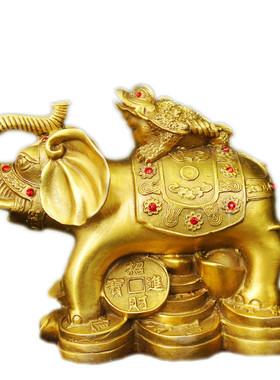 黄铜象上金蟾摆件黄铜大象家居装饰品摆件工艺品