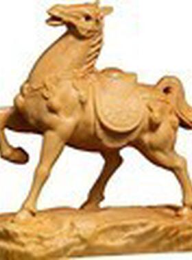 家居装饰品黄杨木雕马摆件小叶木刻工艺品创意汽车摆件马上有钱