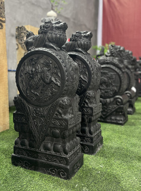 热销石雕门墩抱鼓石一对家用庭院石墩仿古狮子青石做旧石鼓招财门