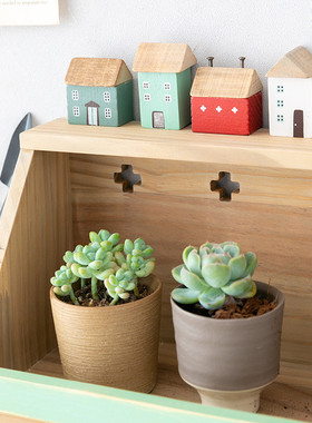 jih3楹阿木质日系小摆件电脑桌面可爱房子玄关微缩场景工位装饰
