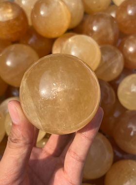 1kg热卖天然冰洲石球方解石橙色水晶工艺品桌面摆件疗愈冥想