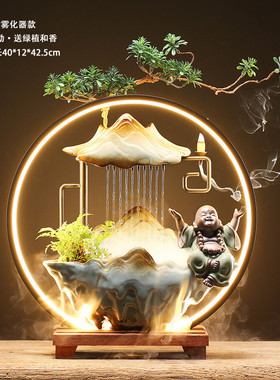 假山雨帘招财礼品循环水创意家居客厅玄关喷泉水景装饰流水摆件