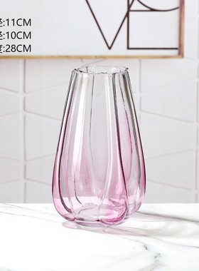 渐变色玻璃花瓶透明餐桌插花水培郁金香卧室装饰摆件ins风高颜值
