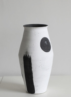 侘寂手绘黑白水墨陶瓷花盆摆件现代简约客厅台面装饰轻奢中式客厅