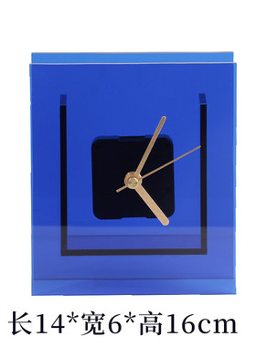 克莱因蓝色座钟方形时钟桌面摆件样板房间卧室床头柜透明软装饰品