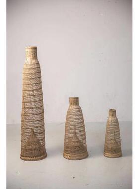 手工倒须竹编鱼笼创意复古工艺品装饰捕虾黄鳝笼赶海灯笼吊灯民宿