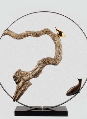 现货鱼新中式铁艺飞鸟和批发玄关家居饰品摆件