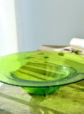 北欧轻奢绿色手工玻璃花瓶样板间居家客房卧室装饰品摆件玻璃花器