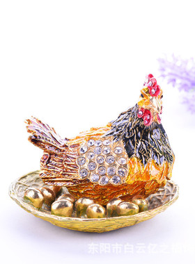 合金工艺品黄色鸡摆件首饰盒母鸡家居摆件批发彩绘礼品厂家供应