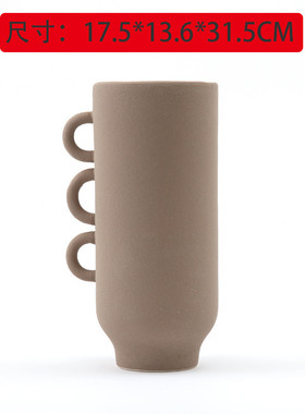 莫兰迪色创意陶瓷花器简约ins风设计师款插花器皿新款单耳仿真花