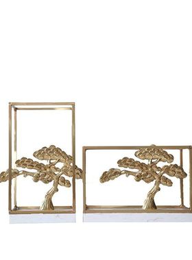 新中式禅意电视柜书桌金属样板房家居玄关山水装饰品雕塑摆件