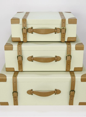 新中式样板房软装红色装饰手提箱卧室衣柜皮质手提箱摆饰箱子摆件