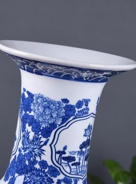 景德镇陶瓷器青花花瓶玄关落地中式仿古摆件客厅大号博古架装饰品