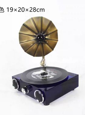 现代简约水晶会所样板房酒店留声机摆件书房客厅桌面摆设饰品