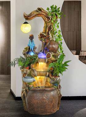 热销田园流水喷泉水景落地客厅室内花园主题餐厅创意家居落地摆件