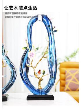 桌面彩蓝色透明飘带摆件现代不规则家居样板间客厅珐琅装饰艺术品