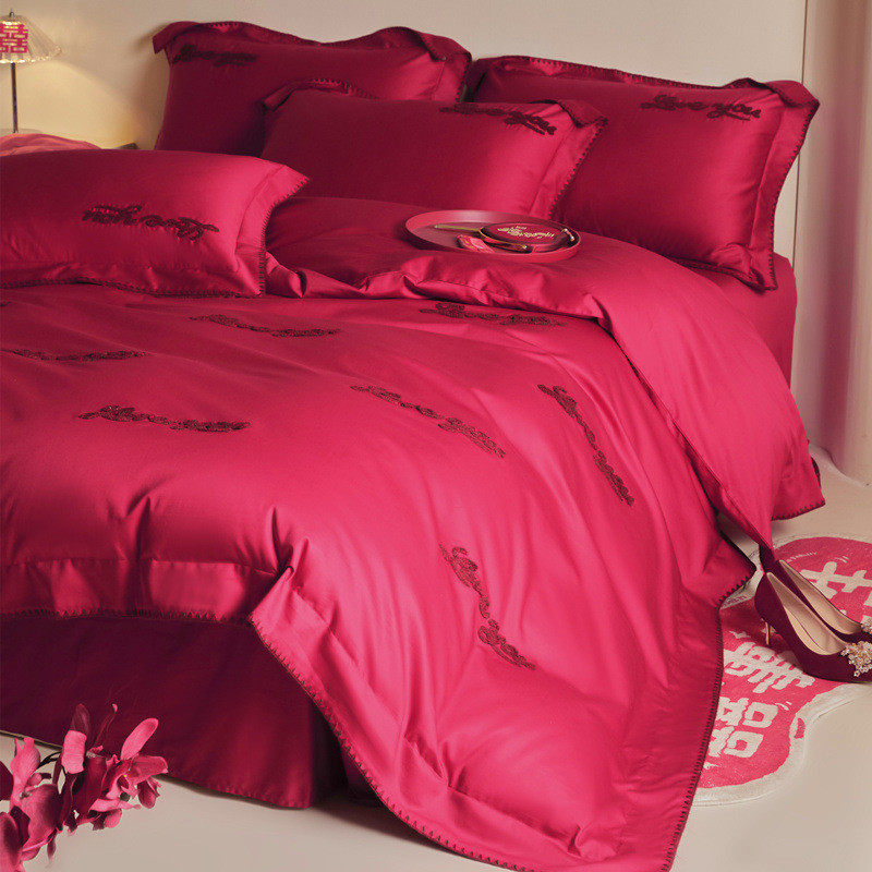感结婚四件套婚庆床上用品被套床单棉喜被新婚嫁陪嫁酒红色,淘宝优惠券,粉丝福利购,淘宝优惠卷