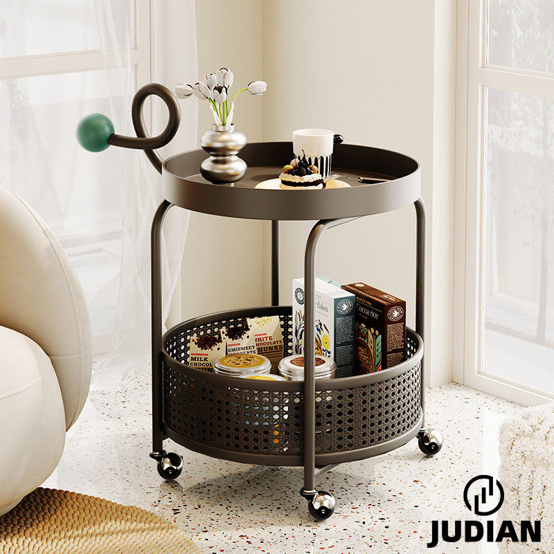 奶油风茶几带轮小推车客厅沙发可移动边几床头铁艺藤编角几置物架,淘宝优惠券,粉丝福利购,淘宝优惠卷