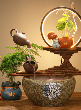 创意悬壶流水喷泉摆件桌面办公室流水鱼缸小型玄关招财开业礼品