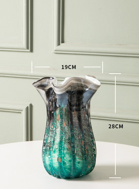 新中式古风花瓶装饰摆件客厅花器插花样板间家居山水画玻璃工艺品