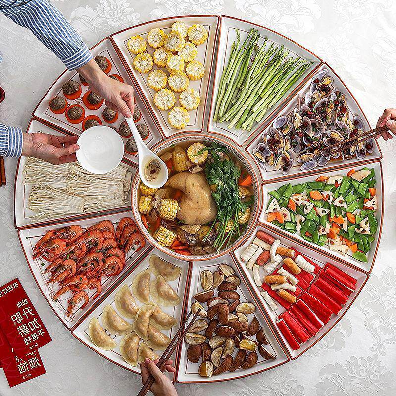 热销碗碟餐具套装批发网红创意拼盘团圆家庭圆桌陶瓷盘子菜盘家用,淘宝优惠券,粉丝福利购,淘宝优惠卷