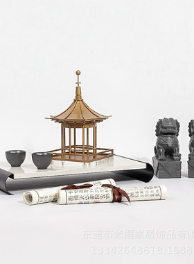 热销摆件样板房家居装饰树脂金属大理石新中式客厅玄关软装饰饰品