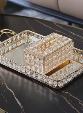 轻奢创意玻璃镜面水晶纸巾盒摆件家用客厅茶几装饰抽纸盒收纳套装