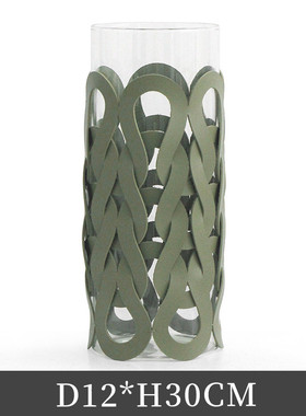 直筒玻璃花瓶高级感轻奢客厅皮革大口径插花器编织样板间饰品摆件