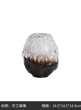 轻奢式意高级感拼色冰纹玻璃花瓶别墅客厅餐桌插花创意软装饰摆件