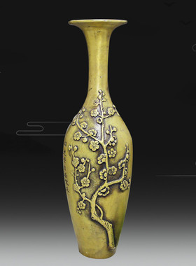 花瓶古玩工艺品批发收藏厂家现货复古做旧黄铜梅花铜器