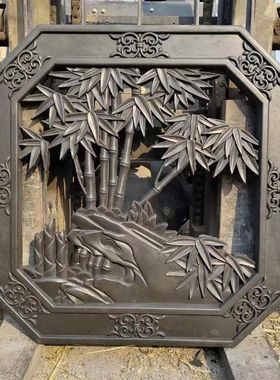 仿古建扇形装饰浮雕镂空梅兰竹菊浮雕砖雕新中式庭院围墙墙面挂件