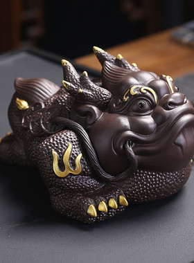 大号招财金蟾紫砂茶宠摆件茶盘三足蟾蜍可养茶玩家居牛蟾装饰品