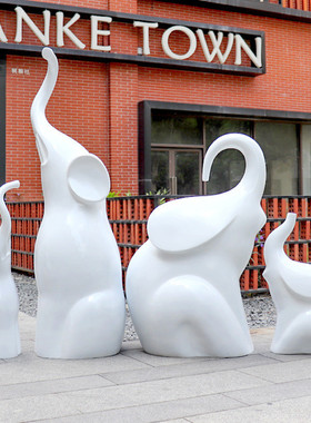 热销户外园林玻璃钢大象简约仿真雕塑商场游乐园几何抽象动物装饰