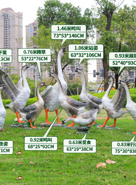 玻璃钢仿真鹅摆件户外庭院农场公模型水池造景装饰大白鹅雕塑园林