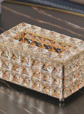 轻奢创意玻璃镜面水晶纸巾盒摆件家用客厅茶几装饰抽纸盒收纳套装