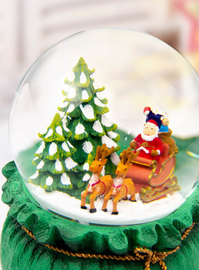 热销圣诞ball树脂雪花2022christmas crystal 水晶球音乐盒旋转音