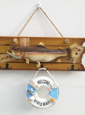 热销工艺品做旧创意仿真鱼挂件木质仿古墙壁面门后衣帽挂壁挂饰批