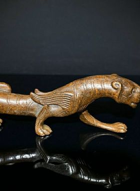 热销实心铜笔架镇纸四神兽白虎茶宠小摆件仿小件小铜器铜雕手把件