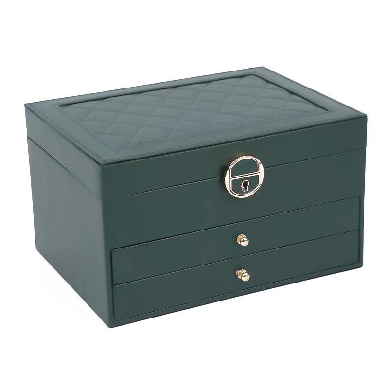 三层带锁珠宝保管戒指盒大容量首饰盒多格存储家居整理盒收纳 - 图3