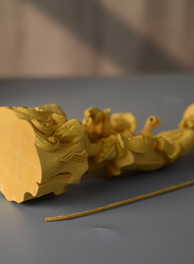 黄杨木摆件鱼翁得利满载而归木雕工艺品办公文玩饰手工雕刻摆礼品