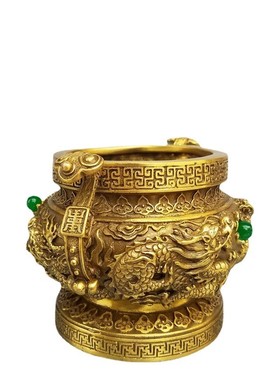黄铜聚宝盆黄铜香炉黄铜炉香炉如意耳九龙家居供奉炉线香熏香炉