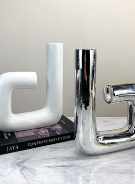 轻奢电镀弯管摆件样板间创意扭曲花器花瓶客厅茶几电视柜装饰摆设