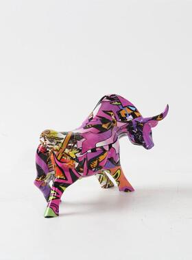 彩色现代创意动物书架树脂工艺品牛年礼品书房牛客厅卧室装饰摆件