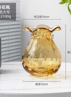 视远中式创意蜜糖色琉璃花瓶高级感轻奢钱袋现代客厅餐桌摆件批发