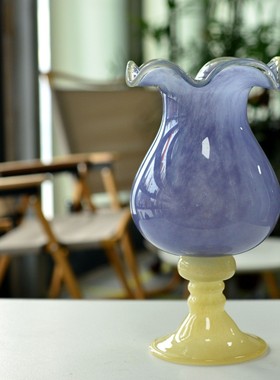 手工制作一级中古黑白罗马湖水绿侘寂奶白赫本风灯玻璃花瓶客厅