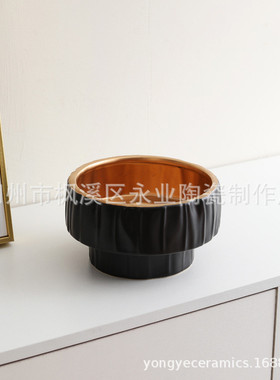 现代极简黑金折纸创意陶瓷花瓶家居北欧酒店样品间时尚工艺品摆件